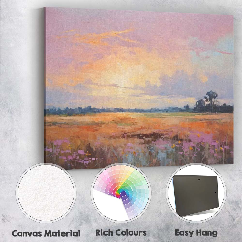 Pastel Wildflower Meadow Sunset Abstract Landscape Canvas Wall Art Print Decor Picture Ready to Hang