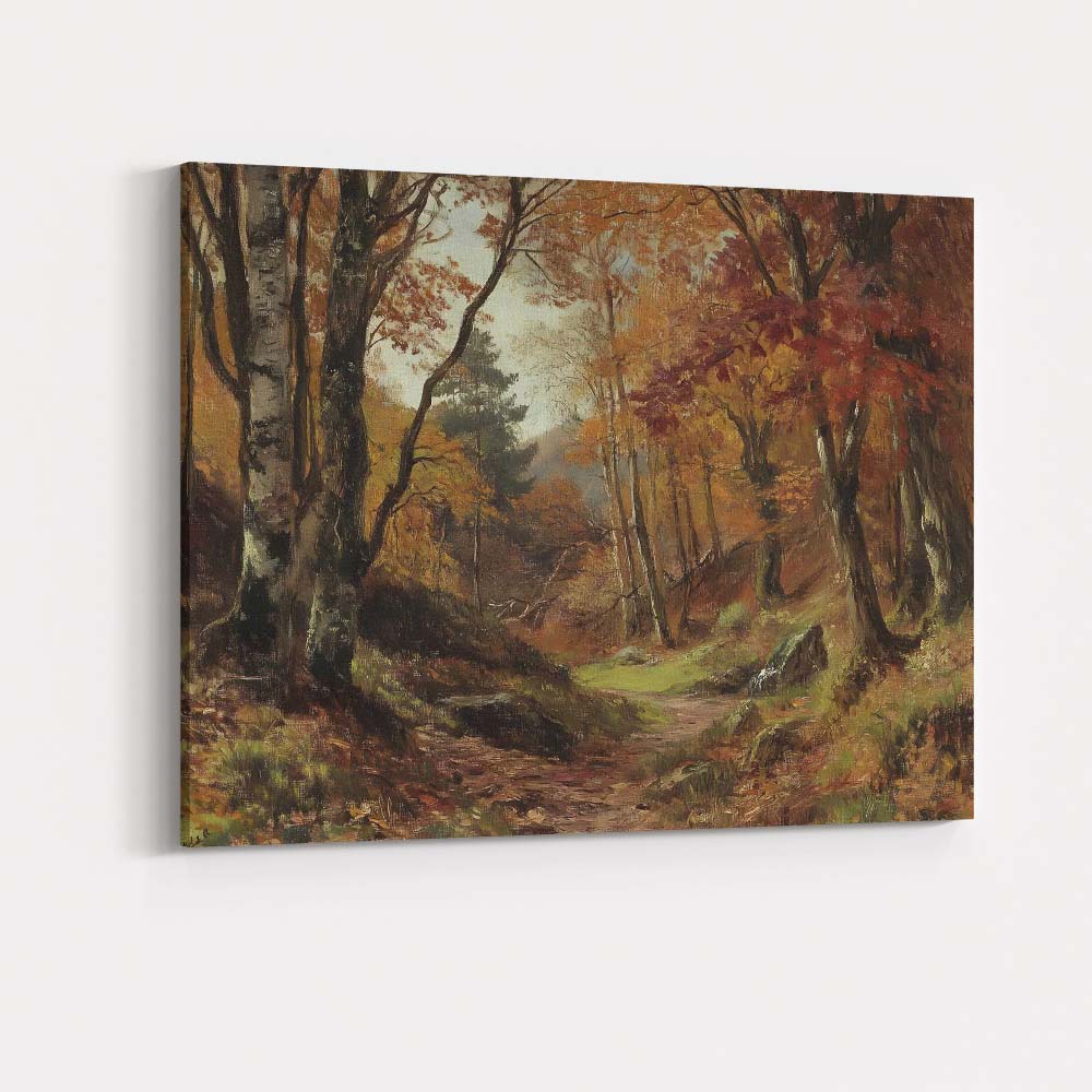 Autumn Woodland Trail Forest Landscape Painting Canvas Wall Art Print Decor Picture Ready to Hang