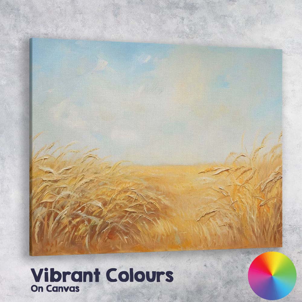 Minimalist Golden Barley Field Under Pale Blue Sky Canvas Wall Art Print Decor Picture Ready to Hang