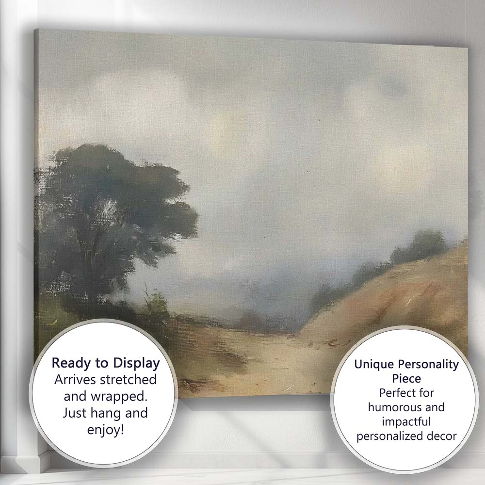 Soft Misty Country Lane Rural Landscape Impressionist Canvas Wall Art Print Decor Picture Ready to Hang
