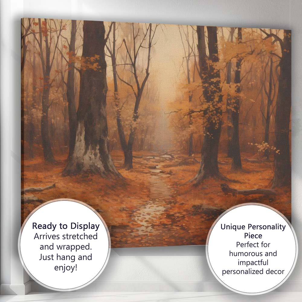 Autumn Woodland Forest Path Golden Leaves Impressionist Landscape Canvas Wall Art Print Decor Picture Ready to Hang