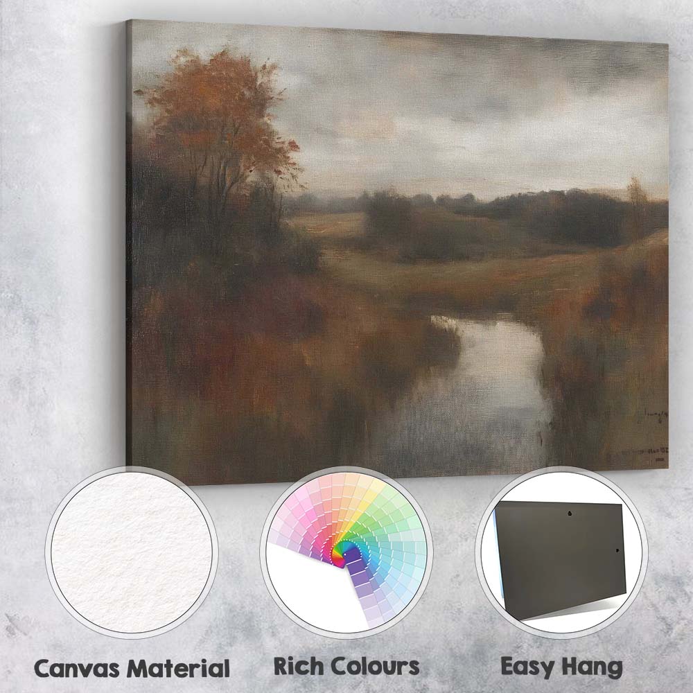Peaceful Autumn River Countryside Soft Impressionist Landscape Canvas Wall Art Print Decor Picture Ready to Hang