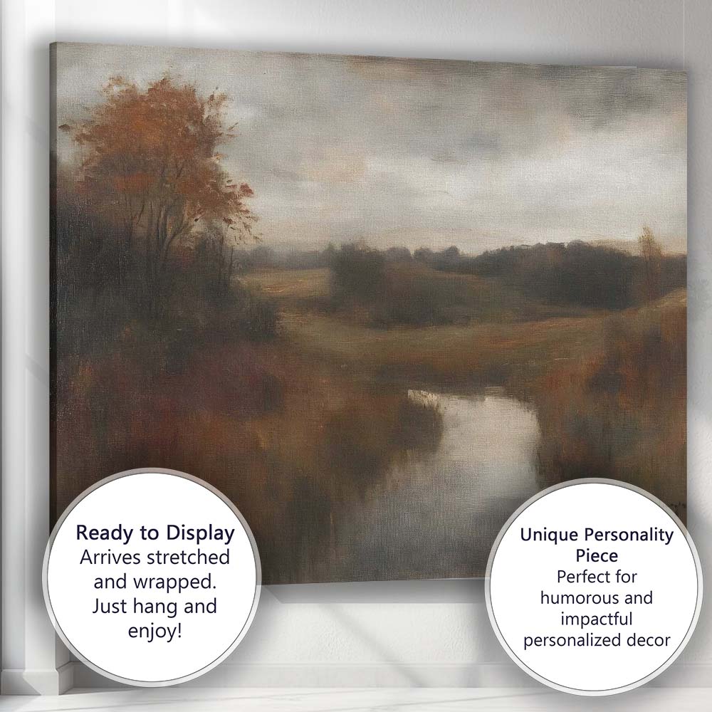 Peaceful Autumn River Countryside Soft Impressionist Landscape Canvas Wall Art Print Decor Picture Ready to Hang