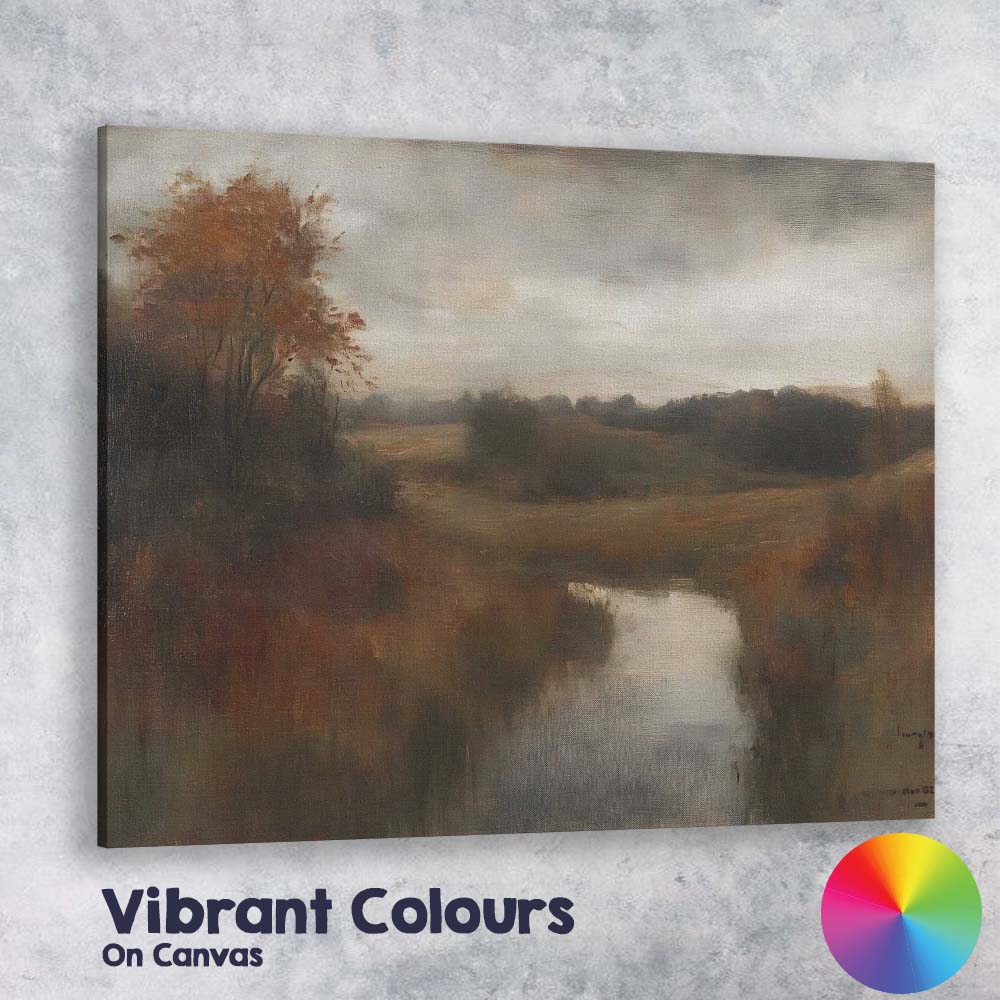 Peaceful Autumn River Countryside Soft Impressionist Landscape Canvas Wall Art Print Decor Picture Ready to Hang