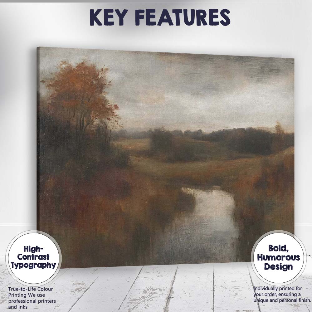 Peaceful Autumn River Countryside Soft Impressionist Landscape Canvas Wall Art Print Decor Picture Ready to Hang