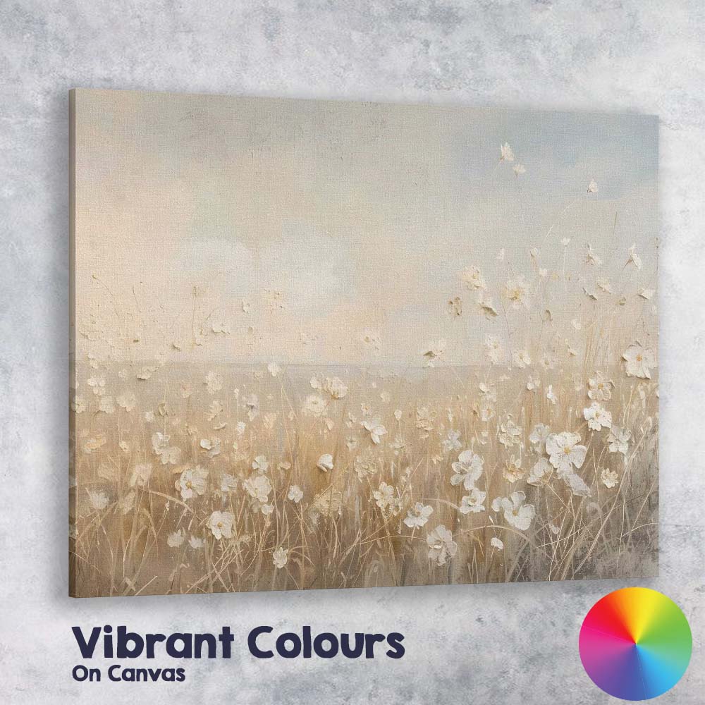 Delicate Ivory Wildflower Meadow Neutral Botanical Landscape Canvas Wall Art Print Decor Picture Ready to Hang