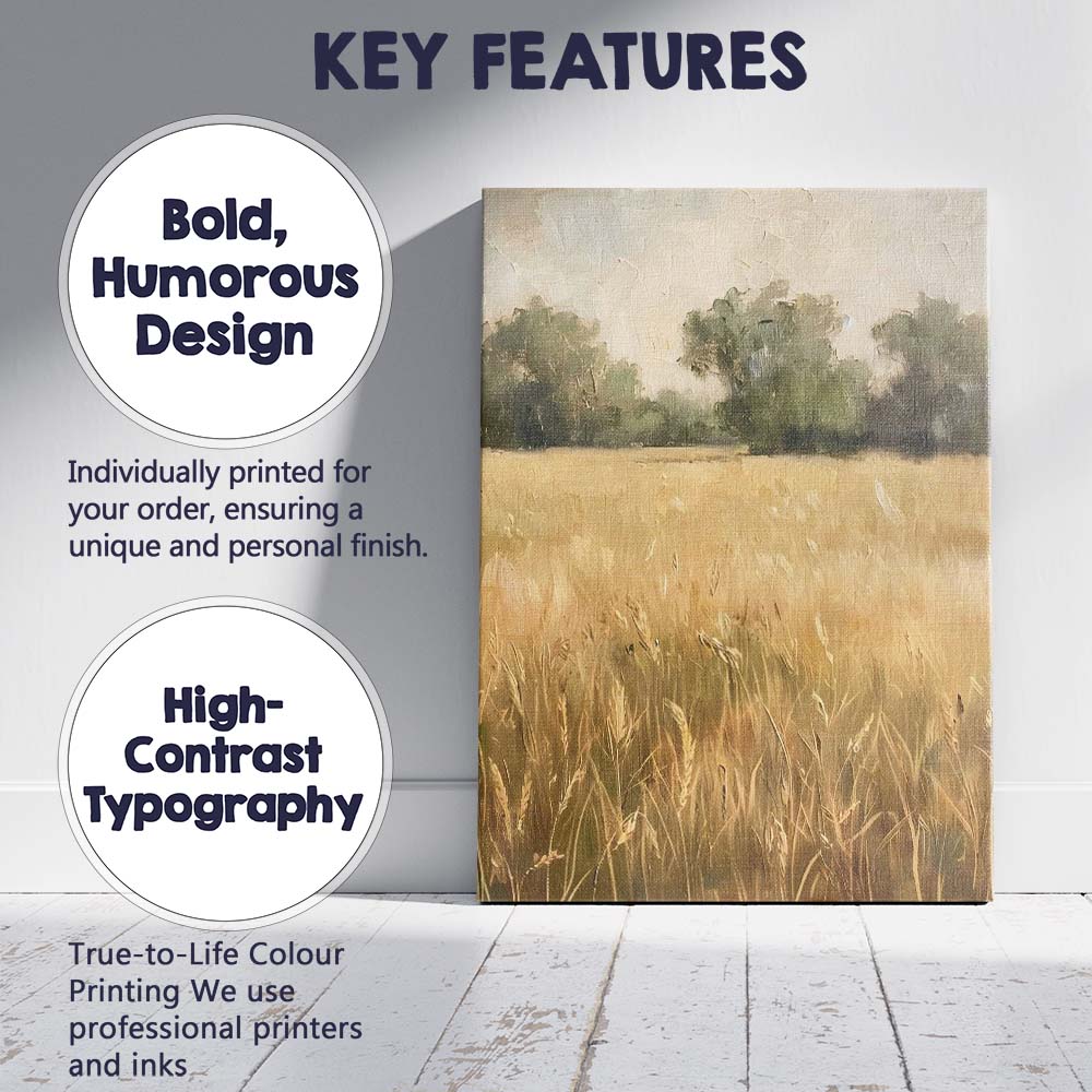 Golden Summer Meadow Landscape Textured Oil Painting Canvas Wall Art Print Decor Picture Ready to Hang