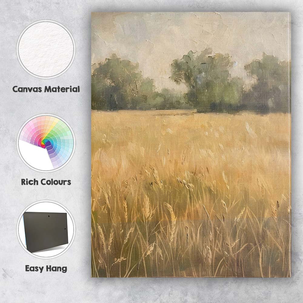 Golden Summer Meadow Landscape Textured Oil Painting Canvas Wall Art Print Decor Picture Ready to Hang