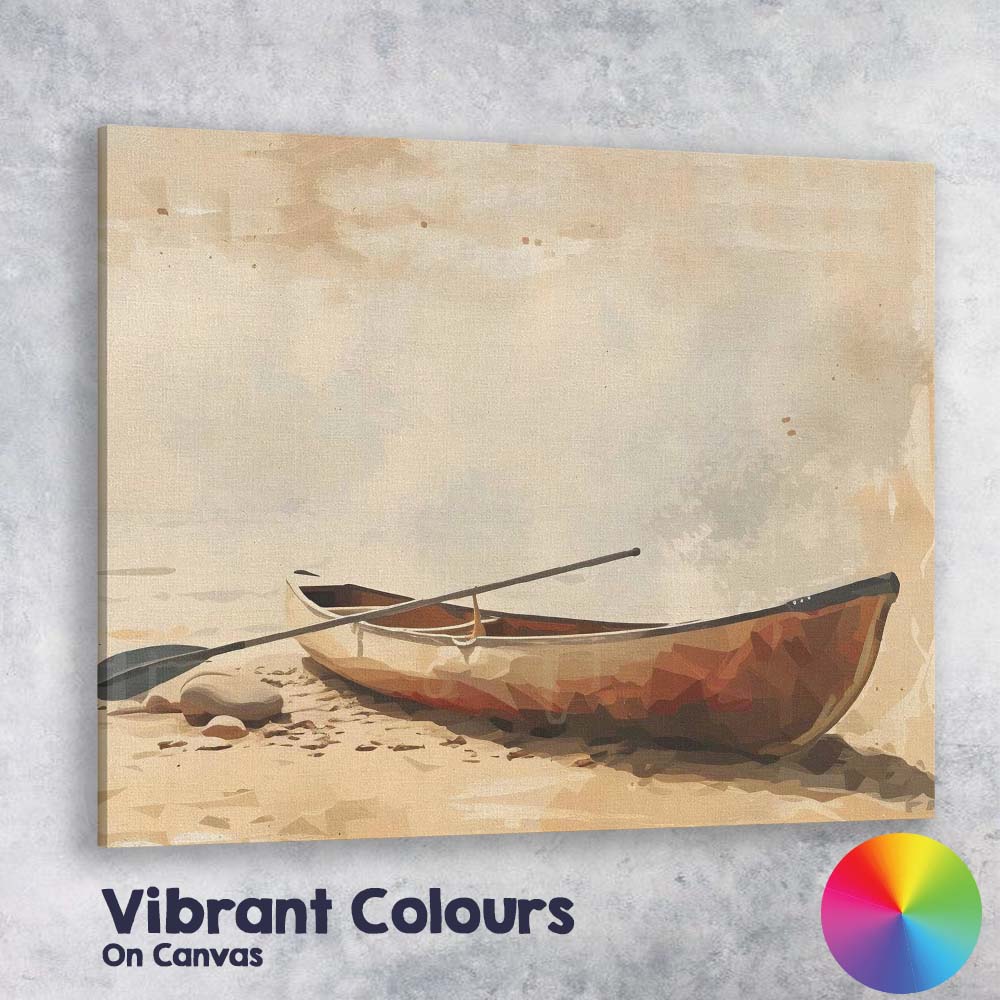 Minimalist Rustic Wooden Rowboat Lakeside Shore Impressionist Canvas Wall Art Print Decor Picture Ready to Hang