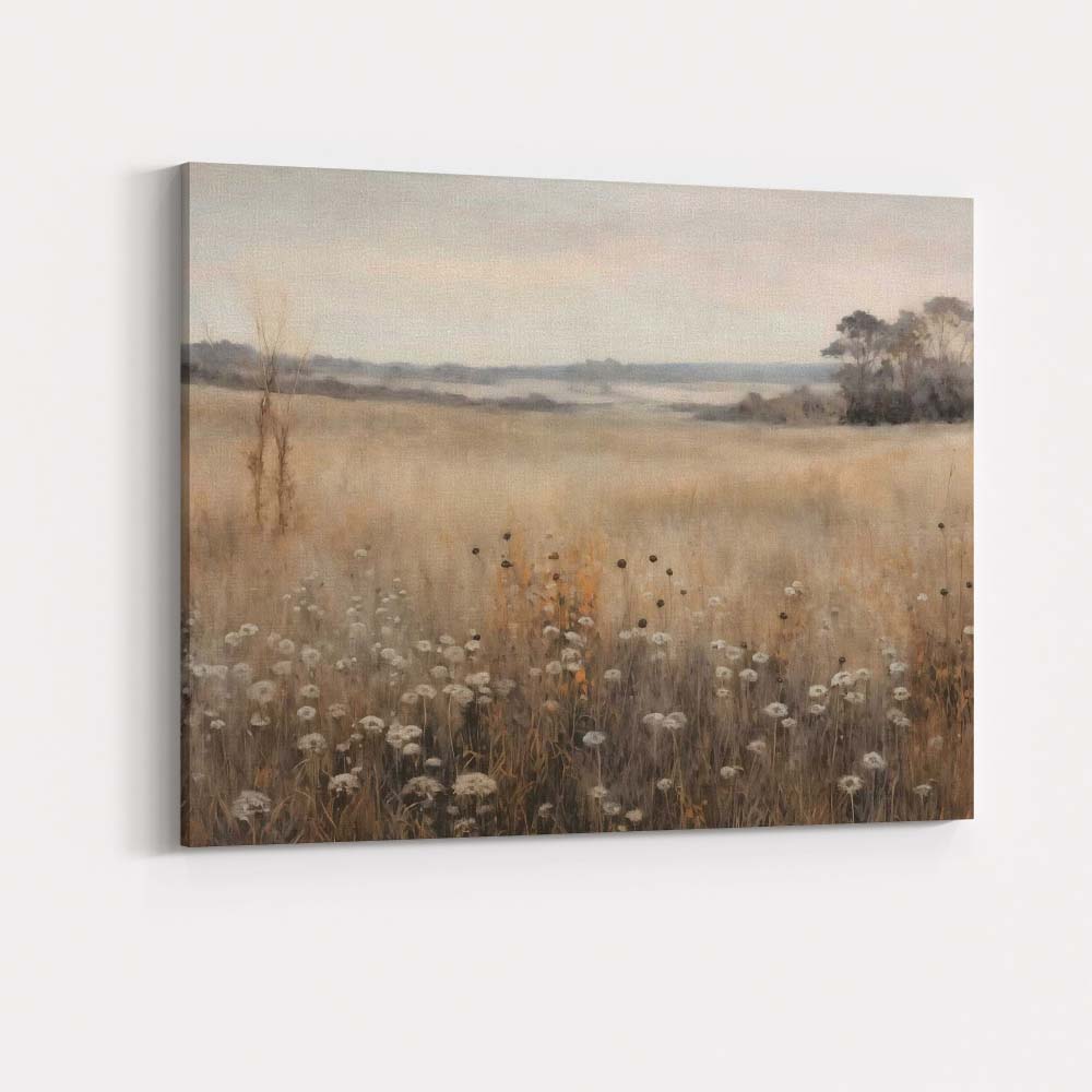Neutral Meadow Wildflower Landscape Canvas Wall Art Print Decor Picture Ready to Hang