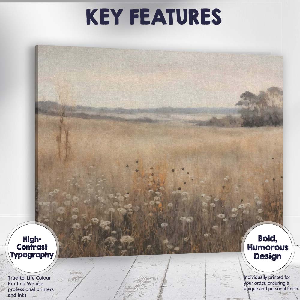 Neutral Meadow Wildflower Landscape Canvas Wall Art Print Decor Picture Ready to Hang