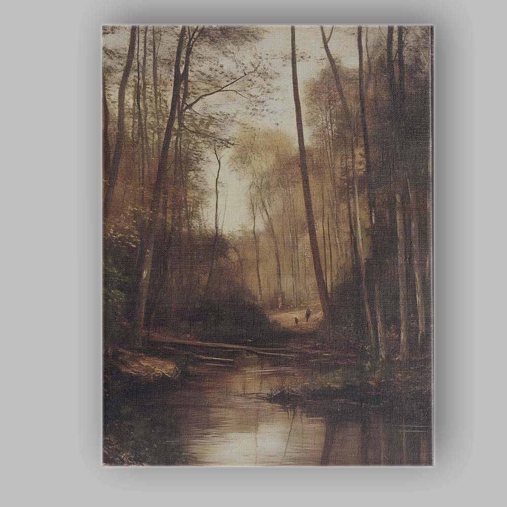 Moody Woodland Stream Forest Path Autumn Landscape Canvas Wall Art Print Decor Picture Ready to Hang