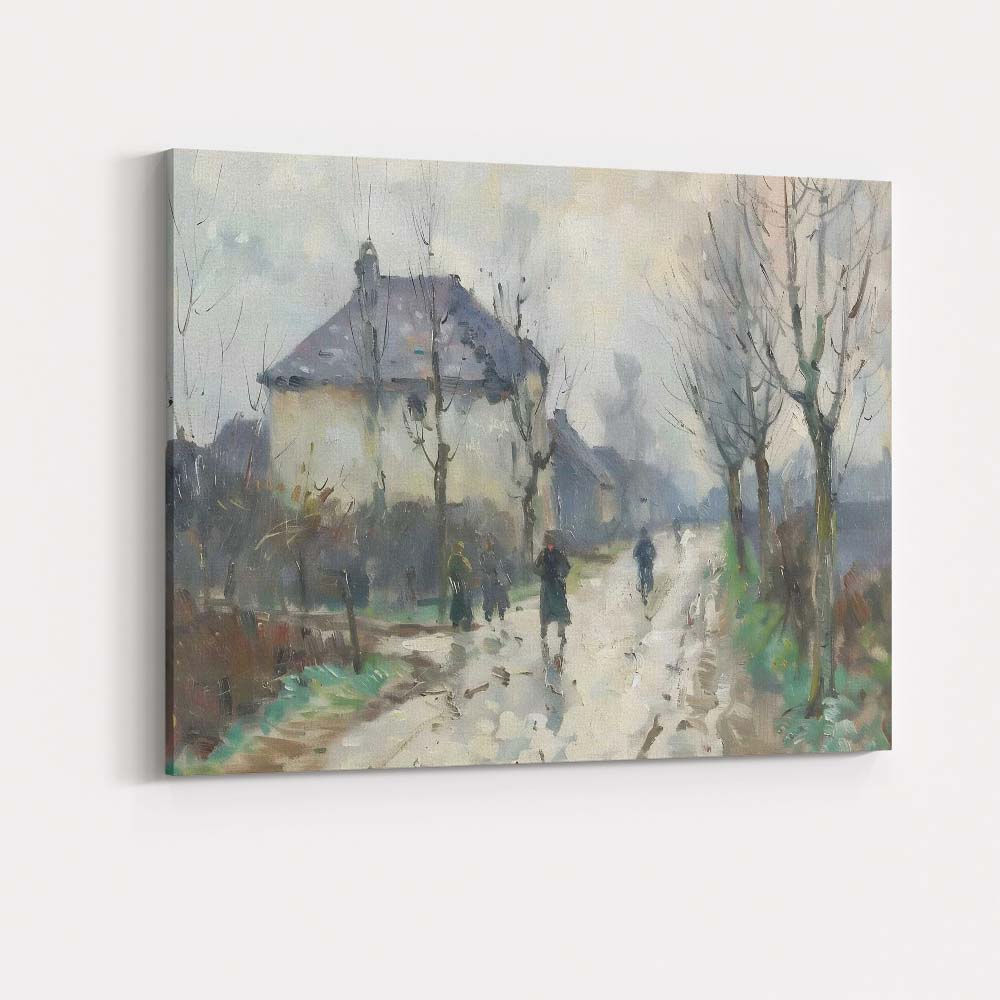 Rainy Village Street Impressionist European Town Canvas Wall Art Print Decor Picture Ready to Hang