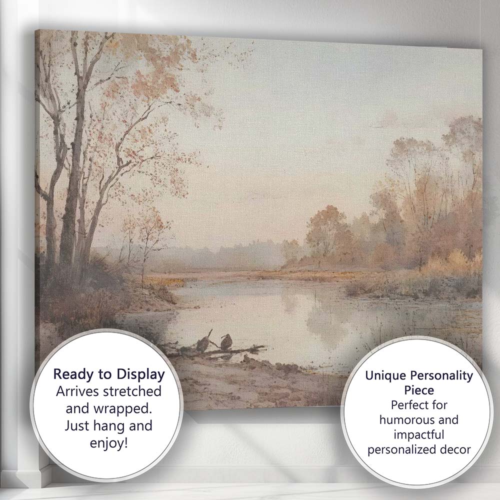 Serene Riverside Wetland Autumn Watercolour Landscape Canvas Wall Art Print Decor Picture Ready to Hang