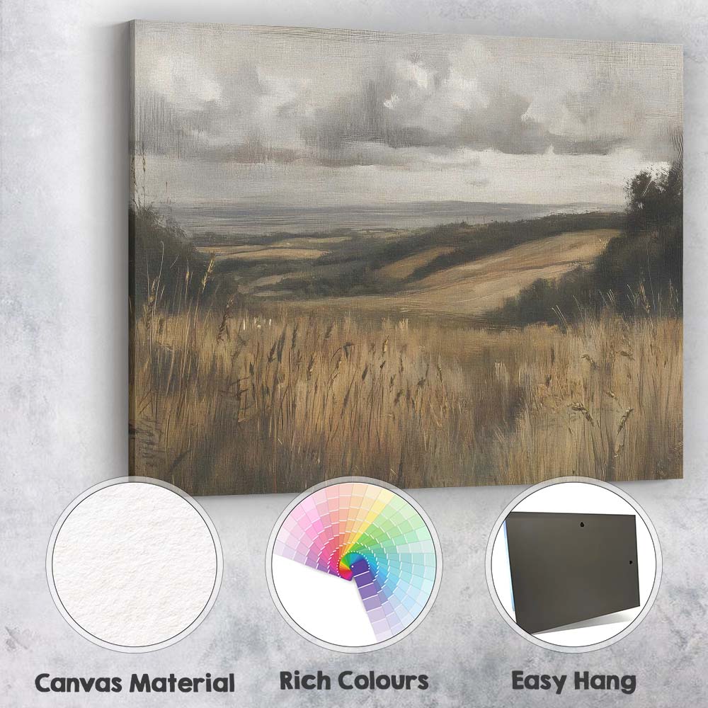 Rustic Rolling Meadow Dramatic Cloudscape Landscape Canvas Wall Art Print Decor Picture Ready to Hang