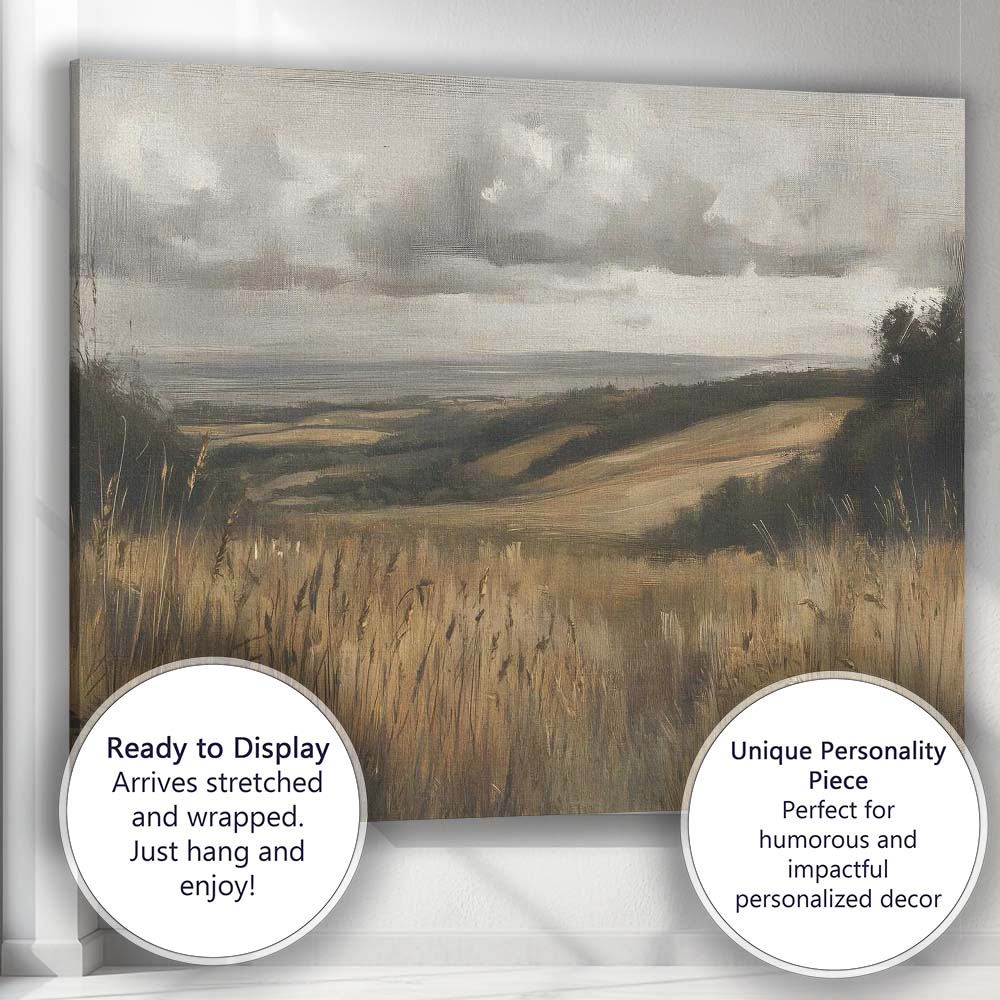 Rustic Rolling Meadow Dramatic Cloudscape Landscape Canvas Wall Art Print Decor Picture Ready to Hang
