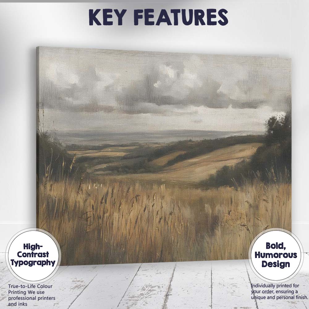 Rustic Rolling Meadow Dramatic Cloudscape Landscape Canvas Wall Art Print Decor Picture Ready to Hang