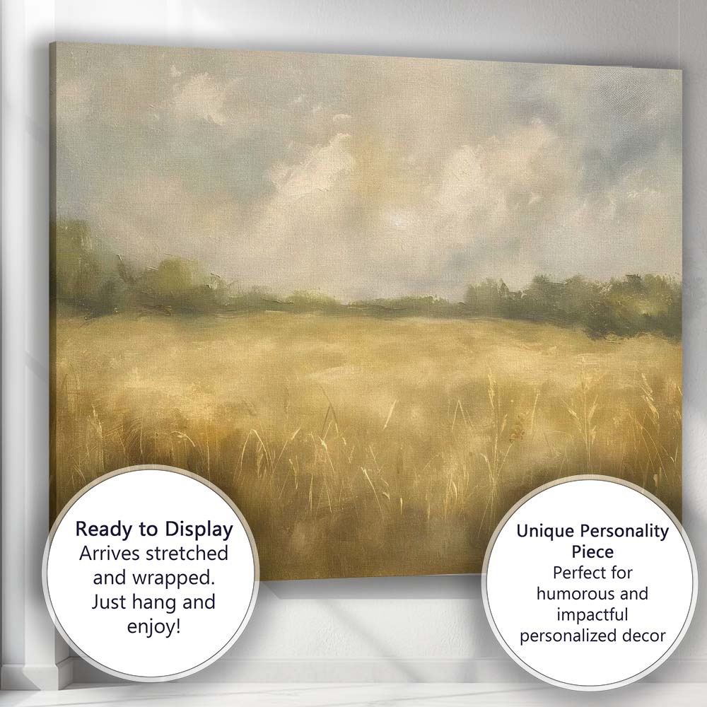 Soft Misty Countryside Meadow Neutral Landscape Canvas Wall Art Print Decor Picture Ready to Hang