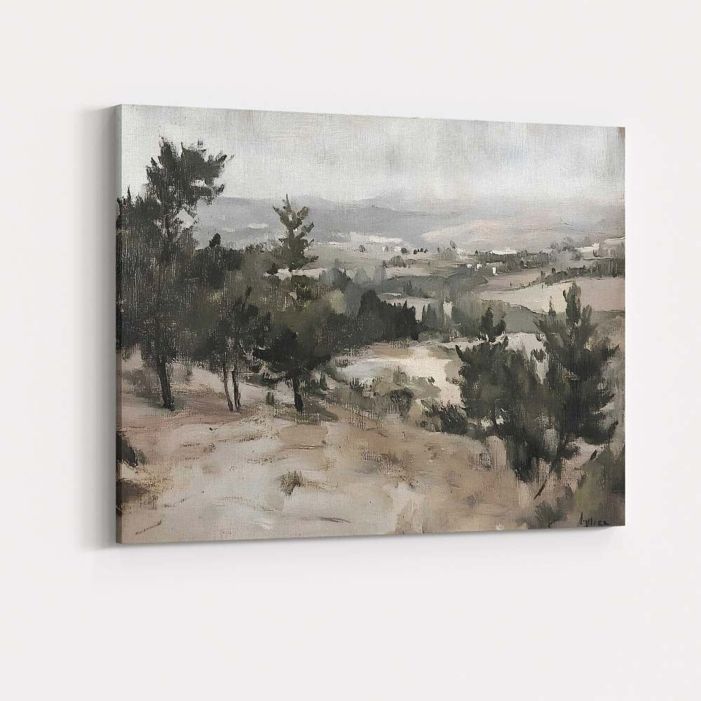 Monochrome Rural Valley Scenic Impressionist Landscape Painting Canvas Wall Art Print Decor Picture Ready to Hang