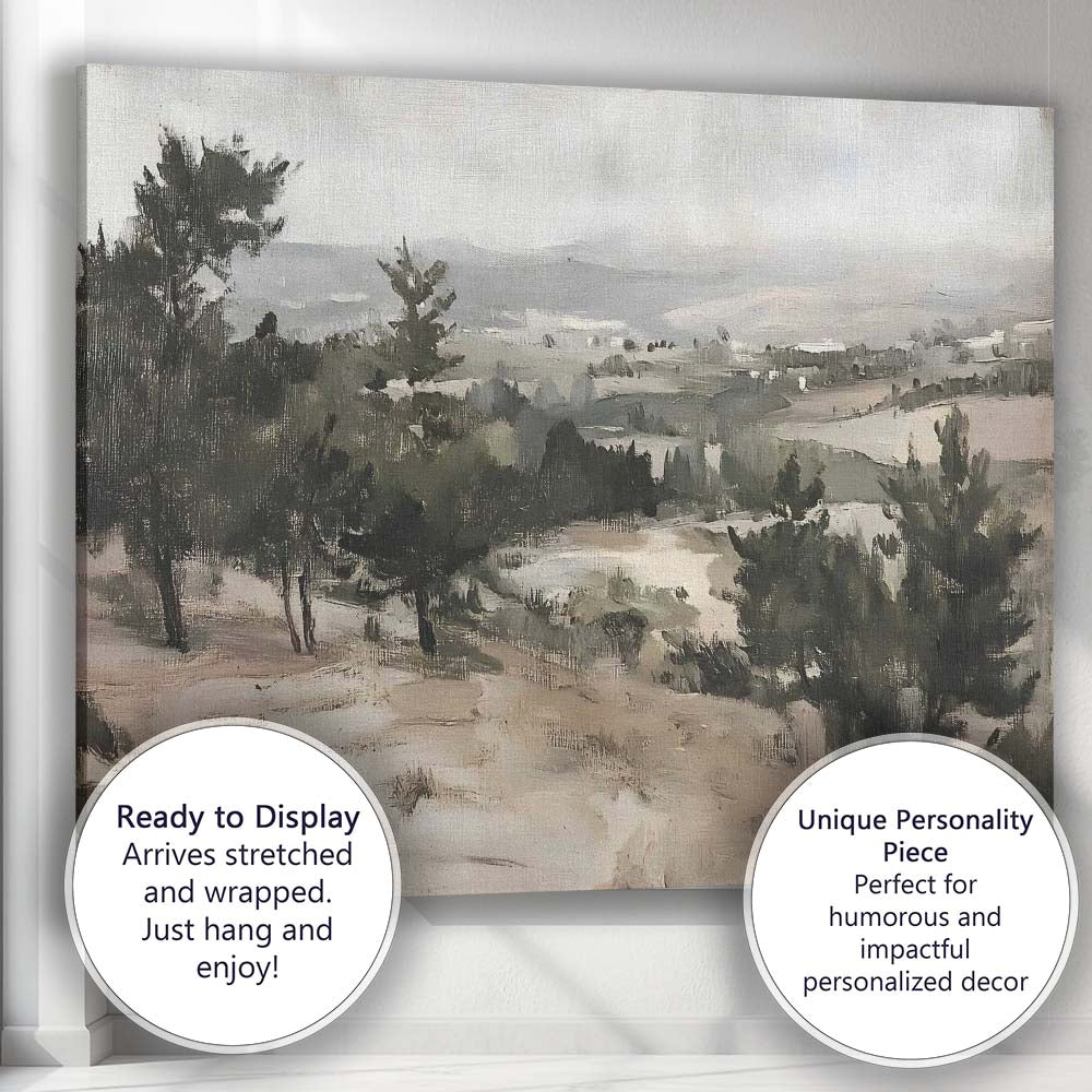 Monochrome Rural Valley Scenic Impressionist Landscape Painting Canvas Wall Art Print Decor Picture Ready to Hang