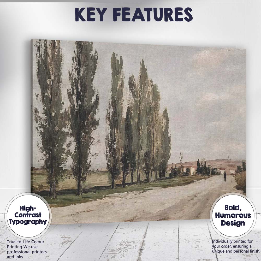 Country Poplar Tree Lined Rural Road Landscape Canvas Wall Art Print Decor Picture Ready to Hang