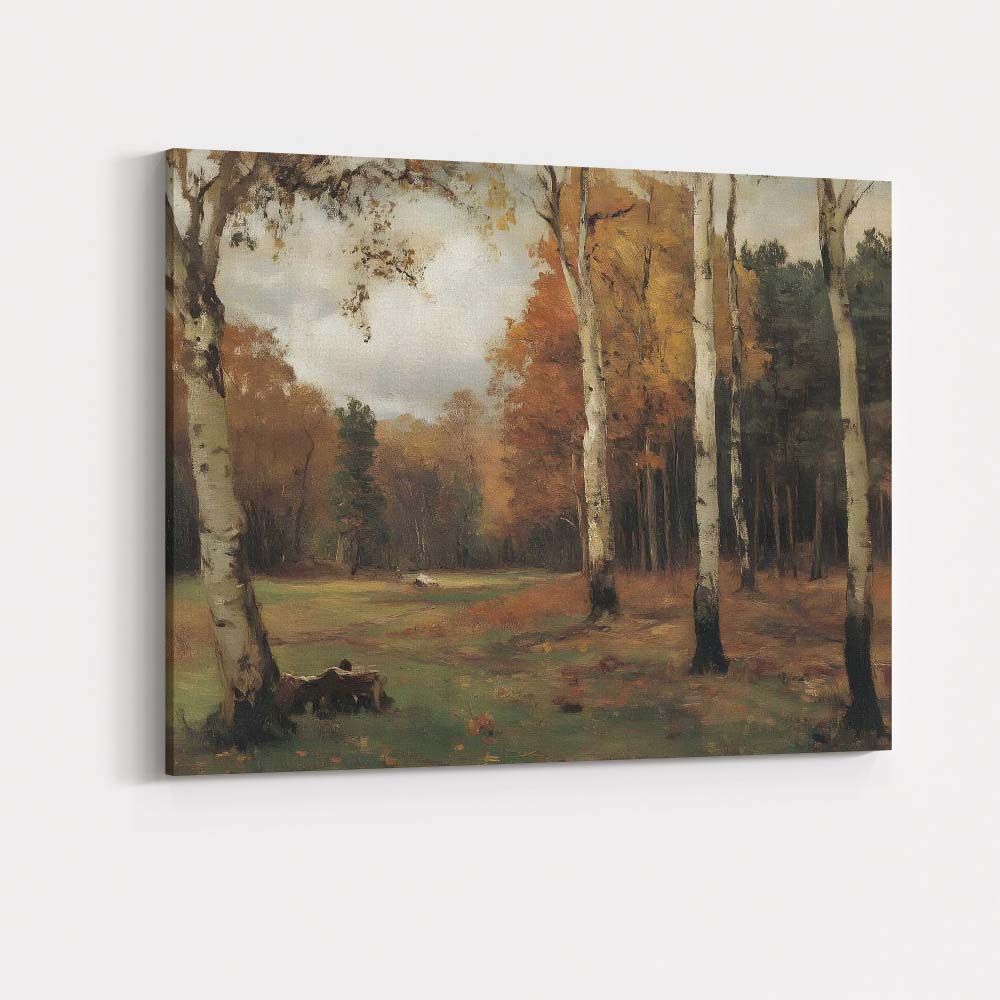 Autumn Birch Forest Woodland Impressionist Landscape Canvas Wall Art Print Decor Picture Ready to Hang