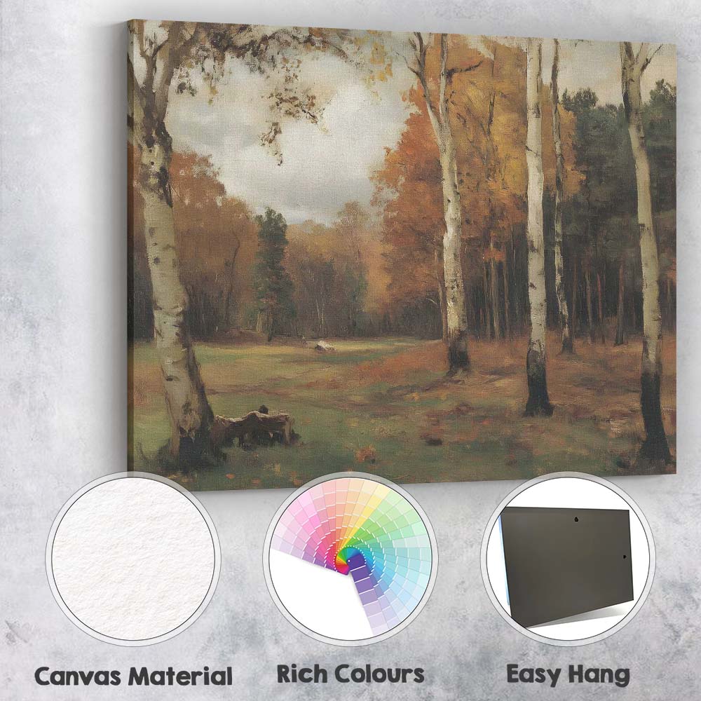Autumn Birch Forest Woodland Impressionist Landscape Canvas Wall Art Print Decor Picture Ready to Hang