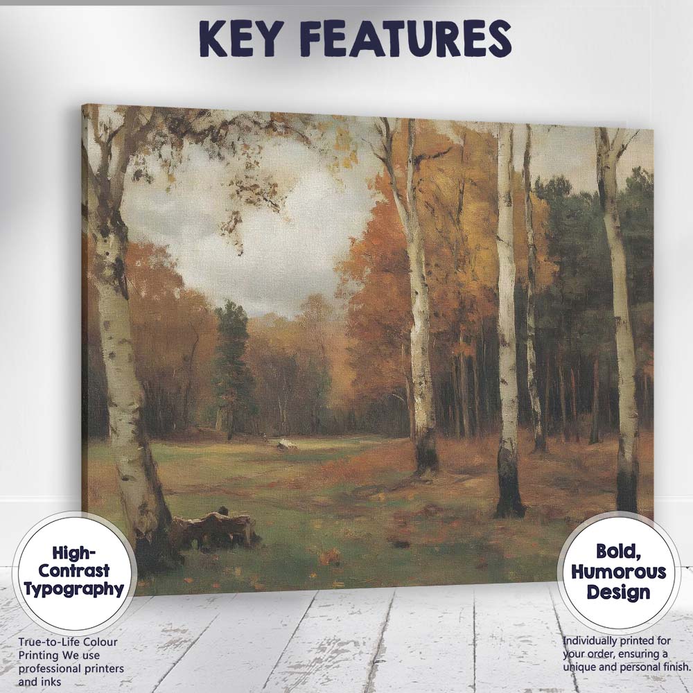 Autumn Birch Forest Woodland Impressionist Landscape Canvas Wall Art Print Decor Picture Ready to Hang