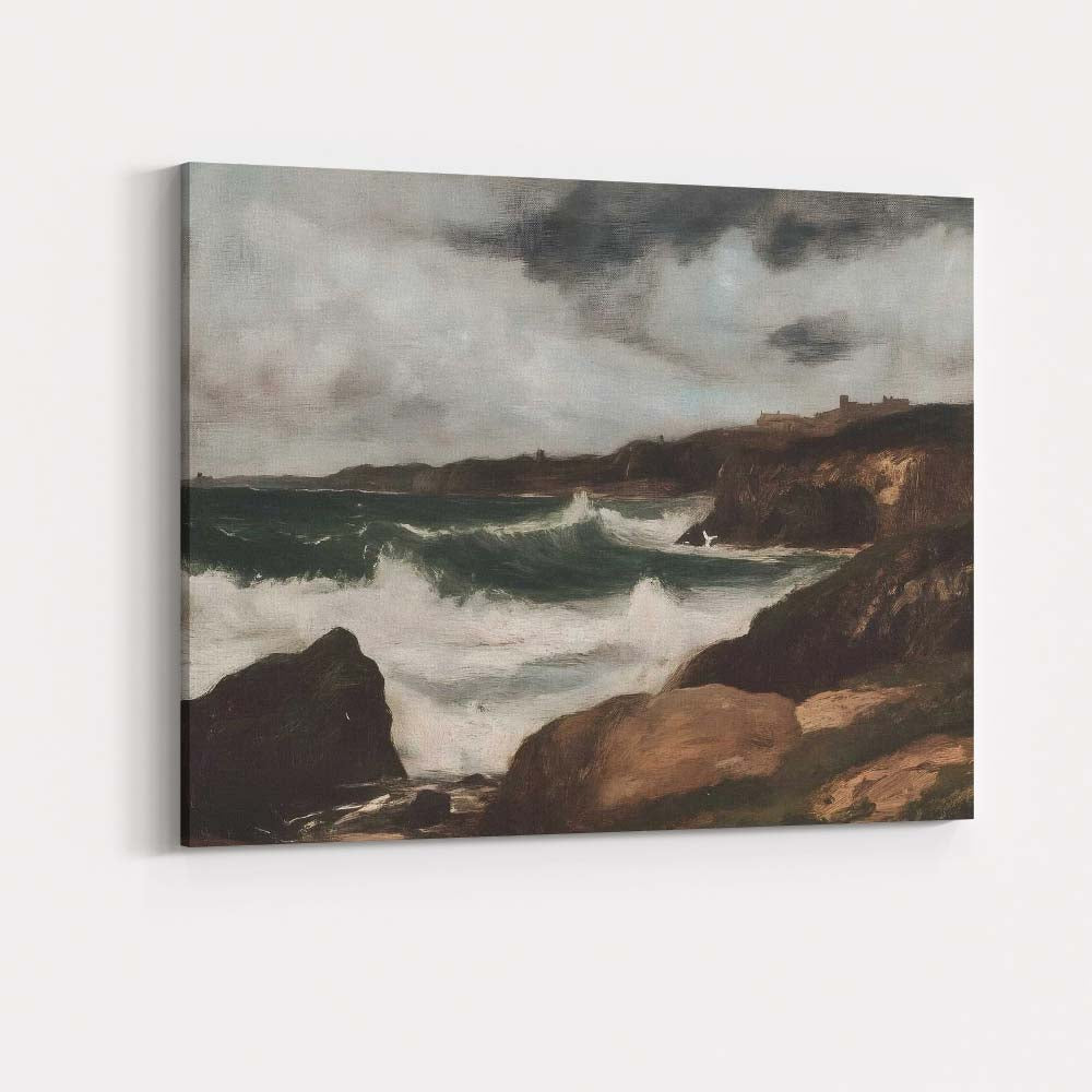 Stormy Coastal Cliffs Crashing Ocean Waves Moody Seascape Traditional Landscape Canvas Wall Art Print Decor Picture Ready to Hang