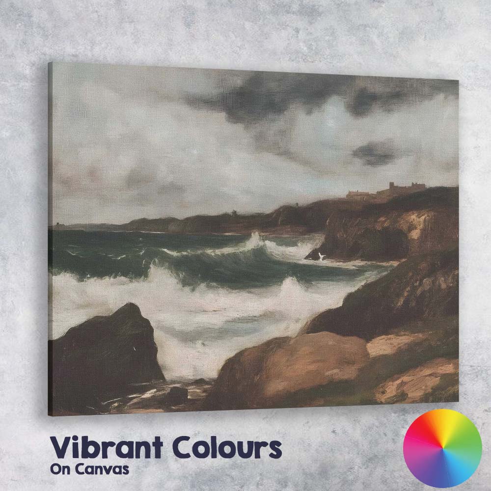 Stormy Coastal Cliffs Crashing Ocean Waves Moody Seascape Traditional Landscape Canvas Wall Art Print Decor Picture Ready to Hang