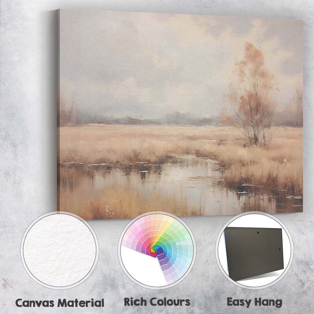 Pastel Wetland Reflection Landscape Serene Nature Canvas Wall Art Print Decor Picture Ready to Hang