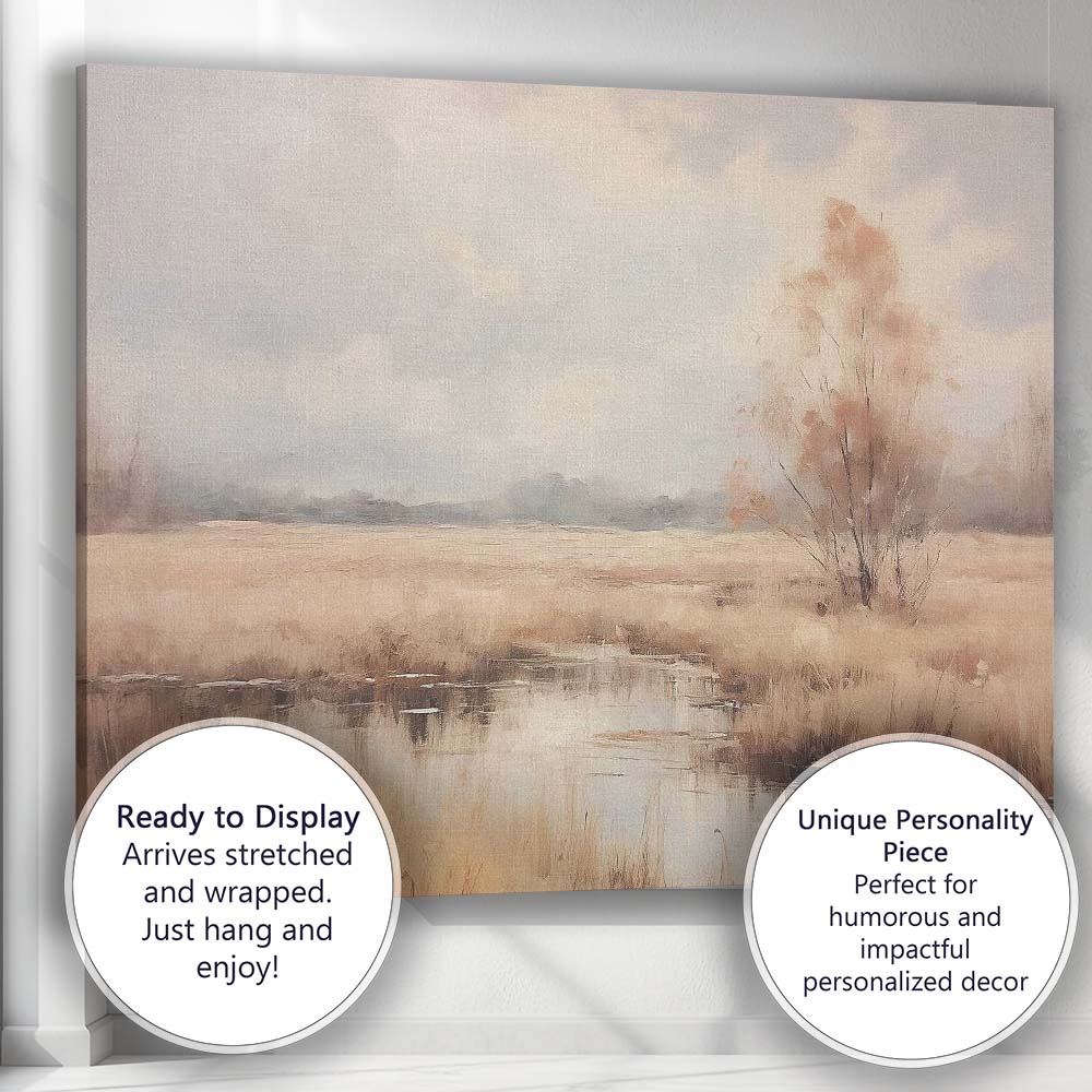 Pastel Wetland Reflection Landscape Serene Nature Canvas Wall Art Print Decor Picture Ready to Hang