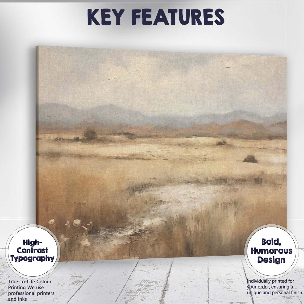 Neutral Marshland Mountain View Misty Wetland Landscape Canvas Wall Art Print Decor Picture Ready to Hang