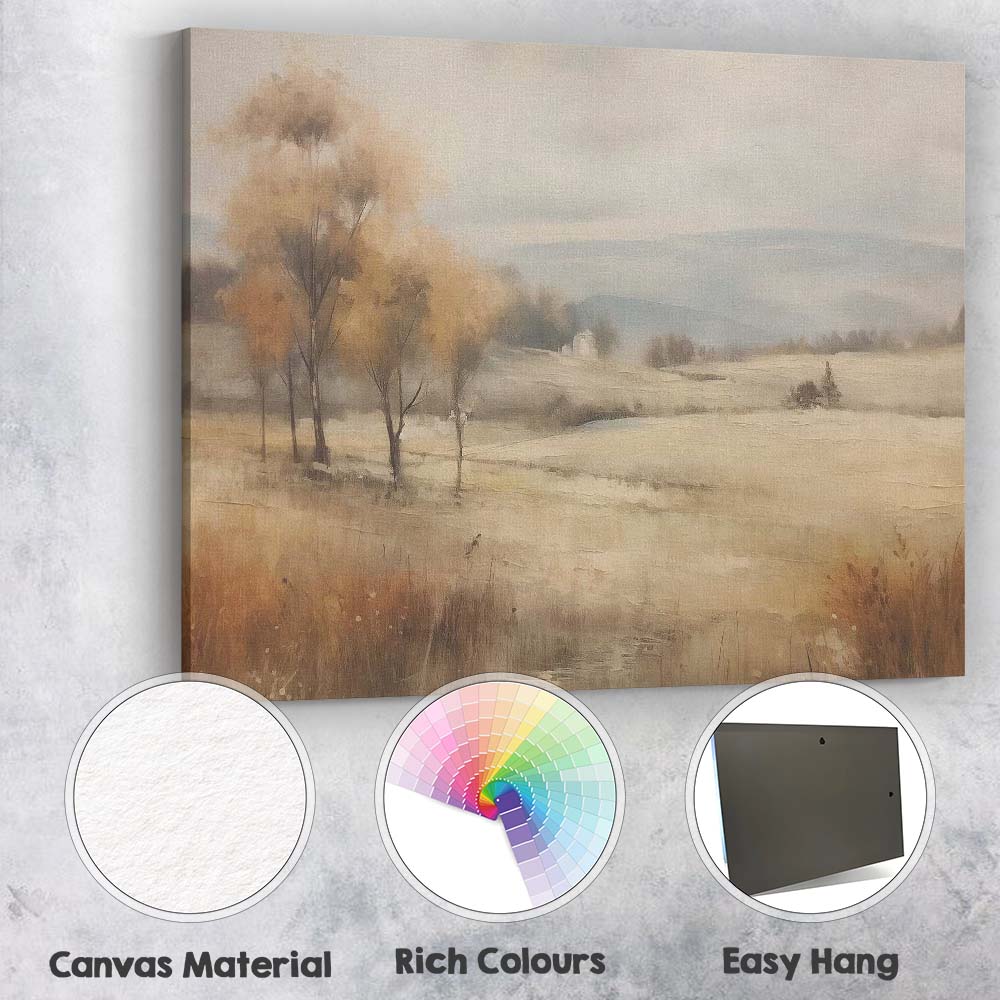 Autumn Trees Rolling Hills Misty Rural Landscape Canvas Wall Art Print Decor Picture Ready to Hang