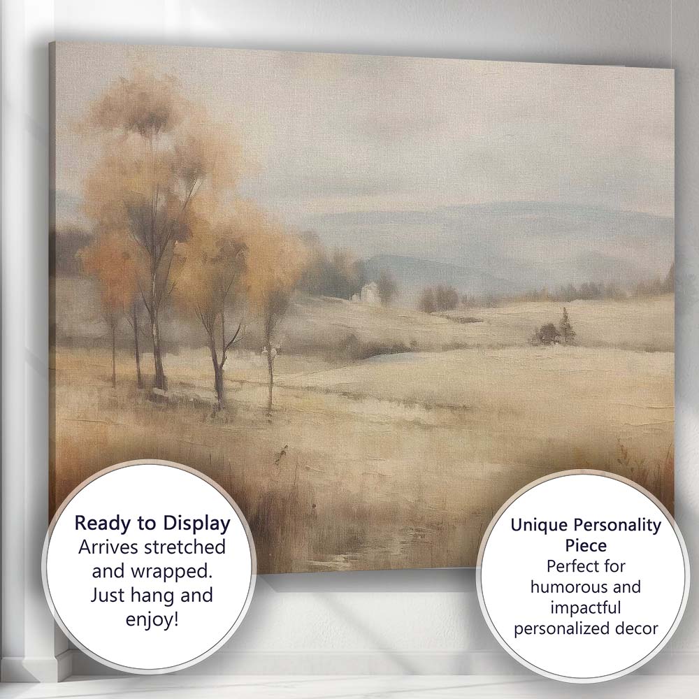 Autumn Trees Rolling Hills Misty Rural Landscape Canvas Wall Art Print Decor Picture Ready to Hang
