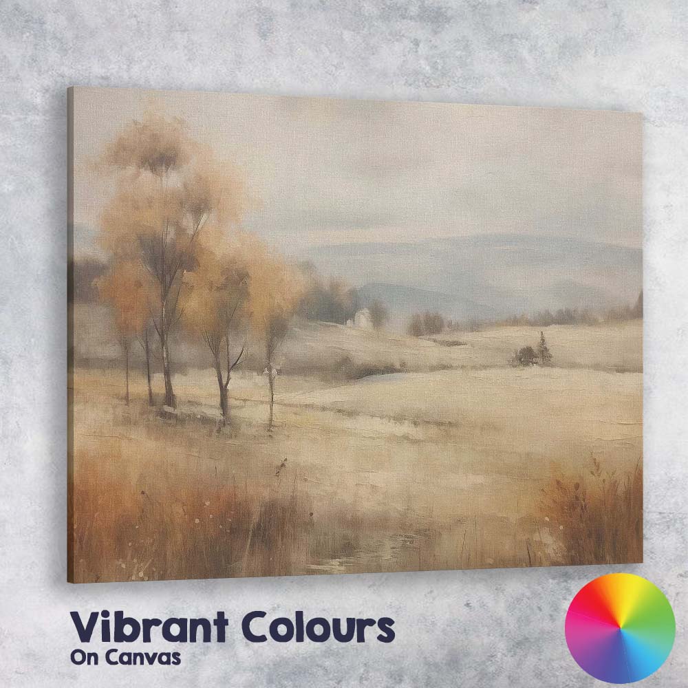 Autumn Trees Rolling Hills Misty Rural Landscape Canvas Wall Art Print Decor Picture Ready to Hang