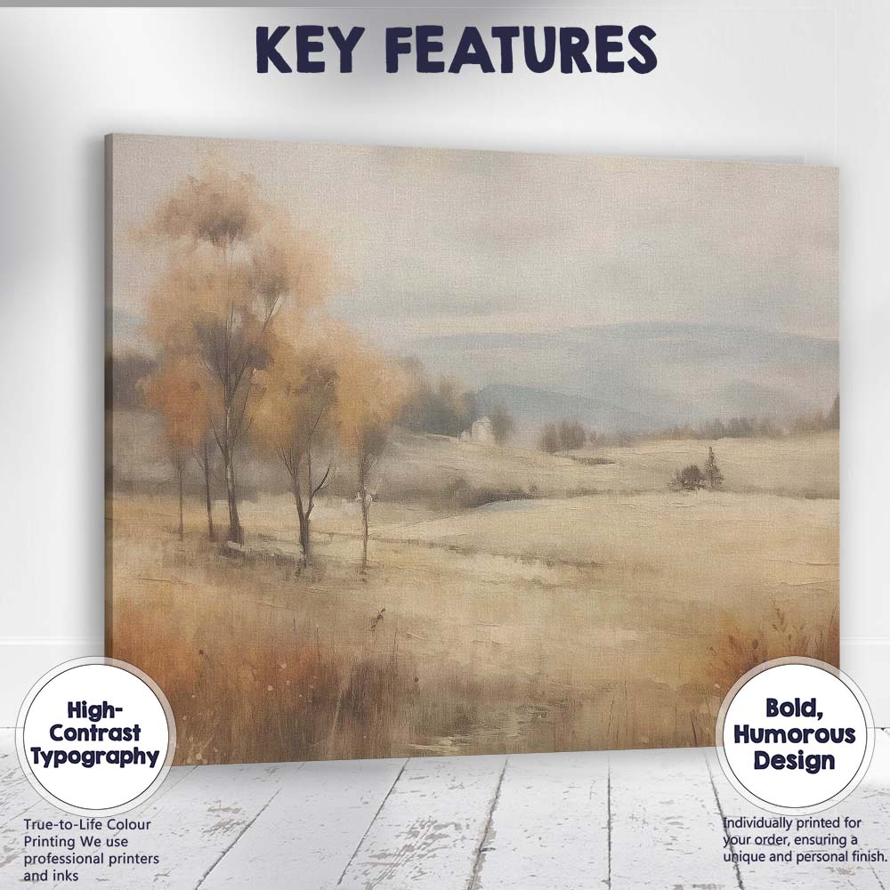 Autumn Trees Rolling Hills Misty Rural Landscape Canvas Wall Art Print Decor Picture Ready to Hang