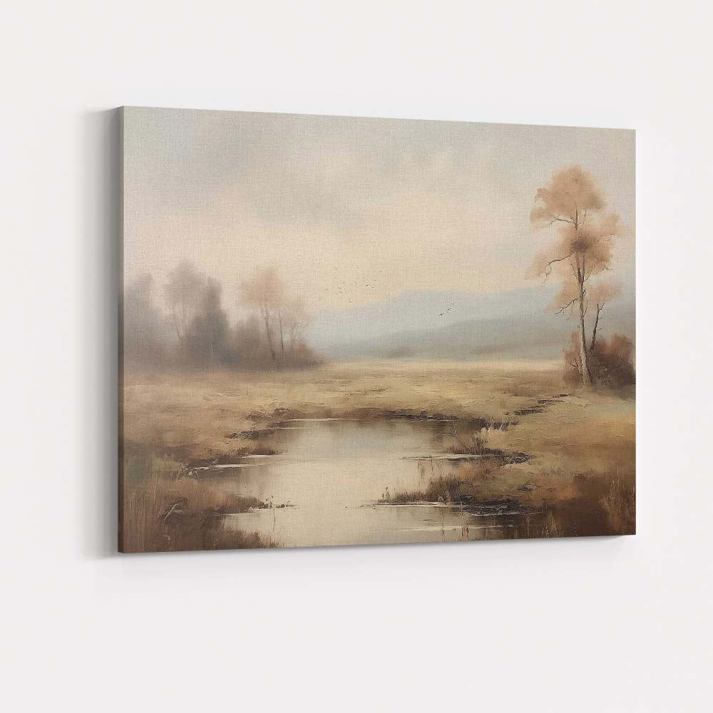 Soft Misty Autumn Lake Trees Landscape Canvas Wall Art Print Decor Picture Ready to Hang