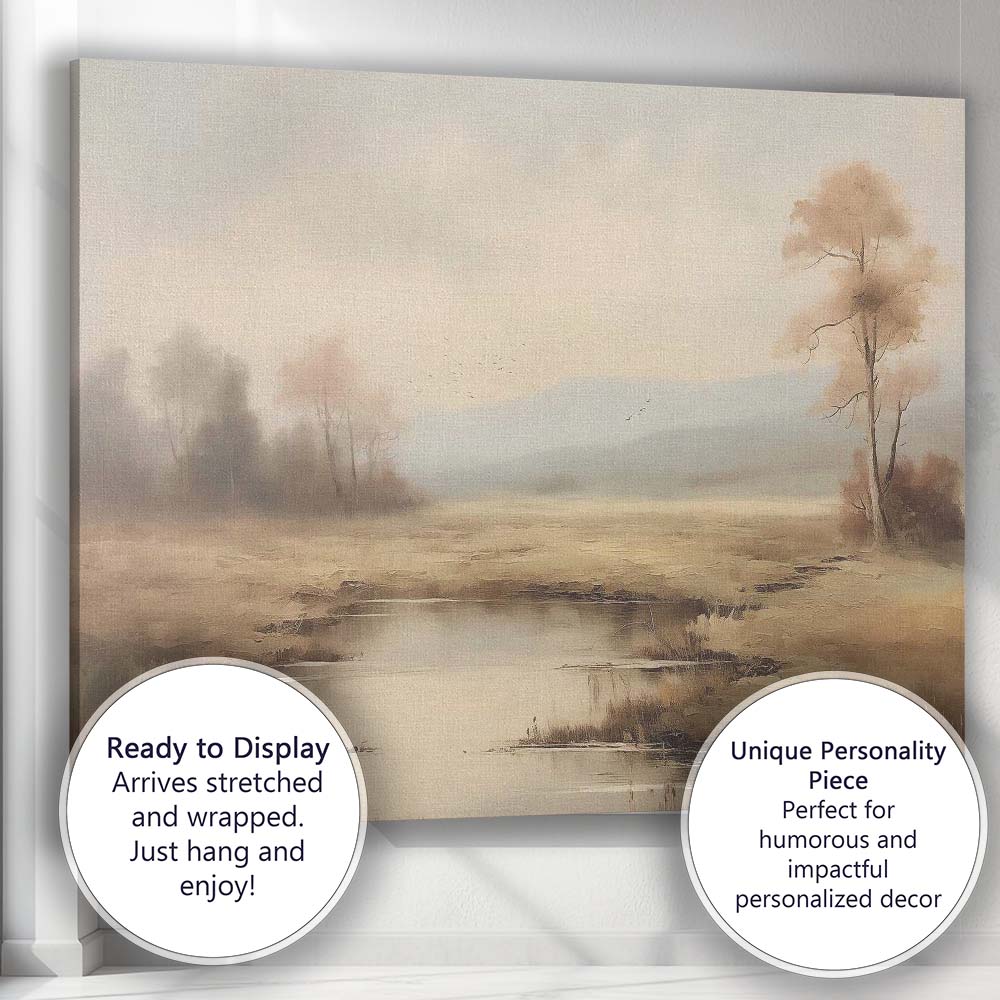 Soft Misty Autumn Lake Trees Landscape Canvas Wall Art Print Decor Picture Ready to Hang