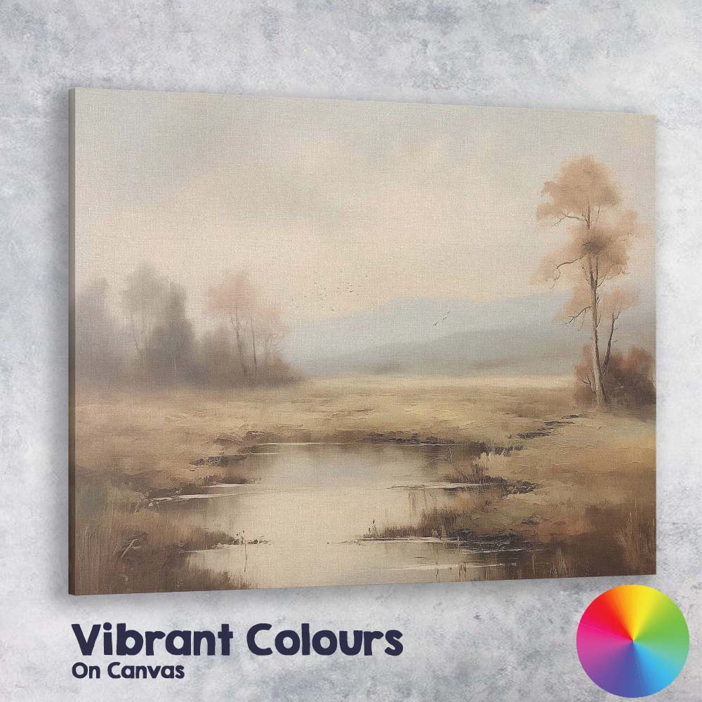 Soft Misty Autumn Lake Trees Landscape Canvas Wall Art Print Decor Picture Ready to Hang