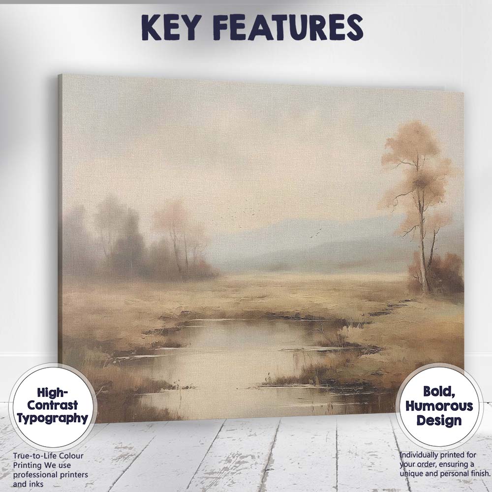 Soft Misty Autumn Lake Trees Landscape Canvas Wall Art Print Decor Picture Ready to Hang