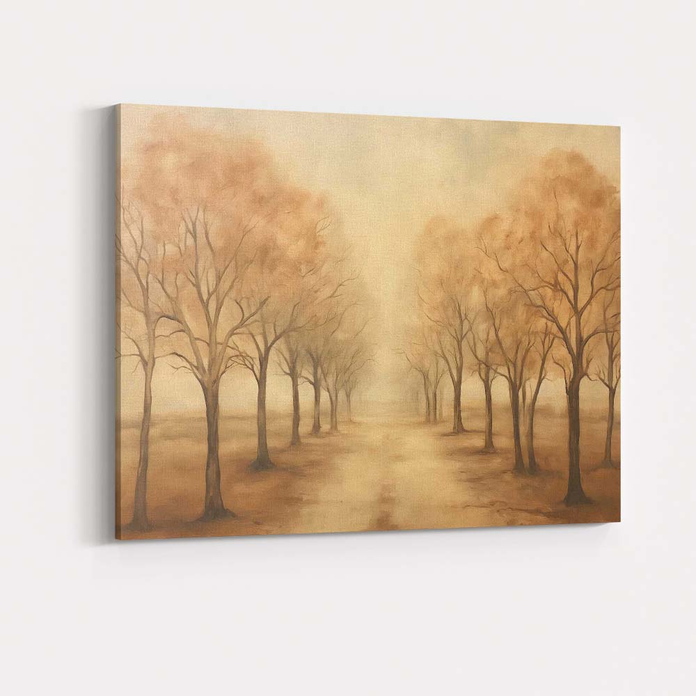 Golden Tree Lined Avenue Autumn Path Landscape Canvas Wall Art Print Decor Picture Ready to Hang