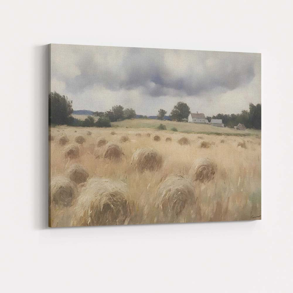 Golden Harvest Hay Bale Countryside Landscape Rustic Farmhouse Canvas Wall Art Print Decor Picture Ready to Hang