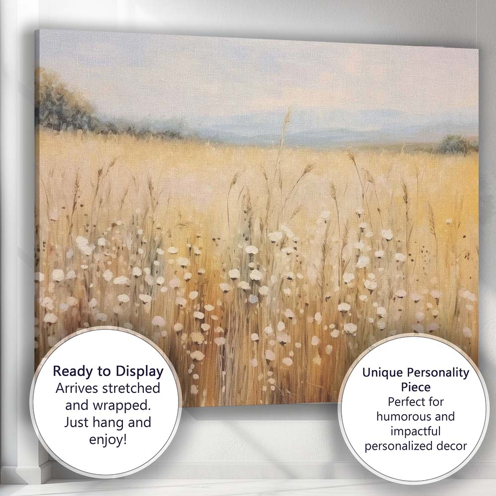 Golden Summer Meadow White Blossom Field Landscape Canvas Wall Art Print Decor Picture Ready to Hang