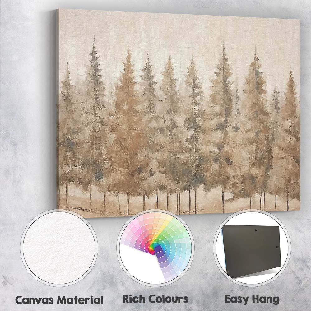 Minimalist Evergreen Forest Neutral Textured Woodland Canvas Wall Art Print Decor Picture Ready to Hang