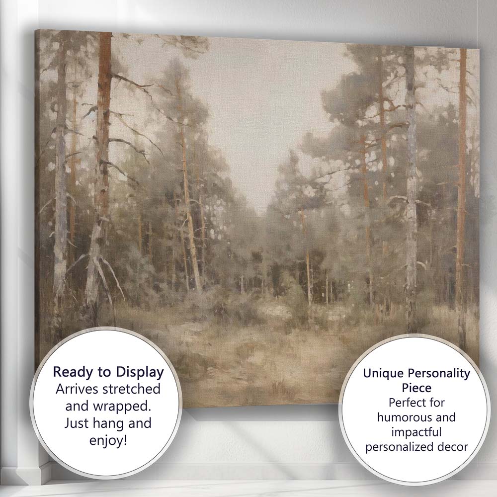 Soft Neutral Pine Woodland Woodland Landscape Painting Canvas Wall Art Print Decor Picture Ready to Hang