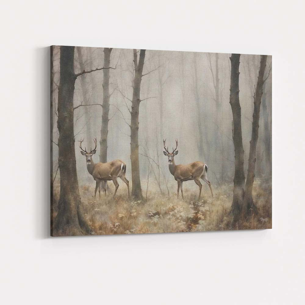 Misty Woodland Deer Wildlife Forest Landscape Canvas Wall Art Print Decor Picture Ready to Hang