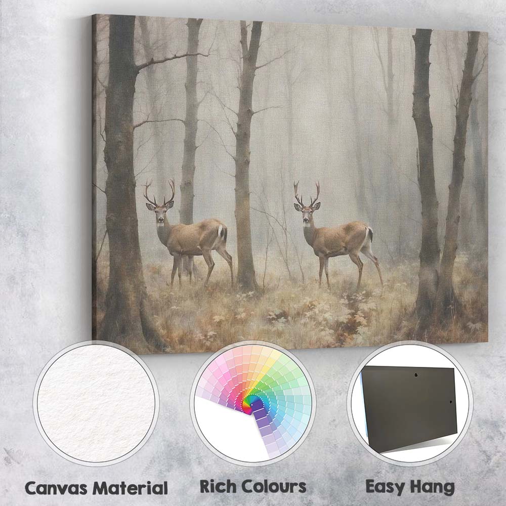 Misty Woodland Deer Wildlife Forest Landscape Canvas Wall Art Print Decor Picture Ready to Hang