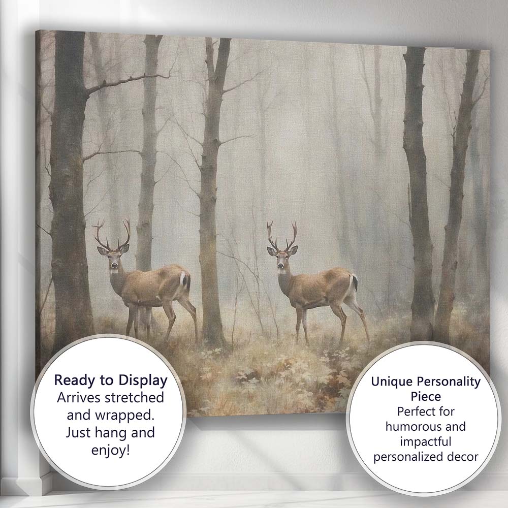 Misty Woodland Deer Wildlife Forest Landscape Canvas Wall Art Print Decor Picture Ready to Hang