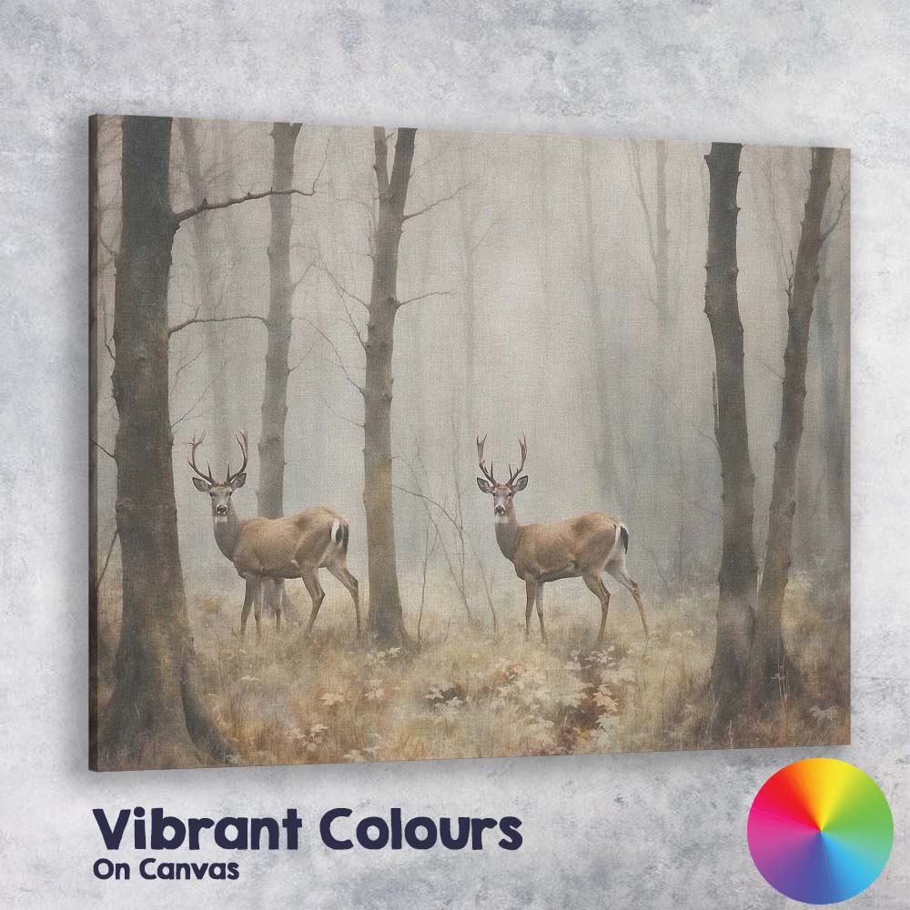 Misty Woodland Deer Wildlife Forest Landscape Canvas Wall Art Print Decor Picture Ready to Hang